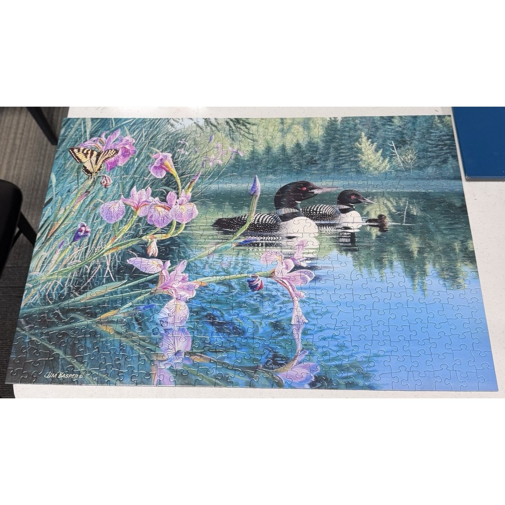 Cobble Hill Iris Cove Loons 500 Piece Jigsaw Puzzle By Jim Kasper Birds w/Poster
